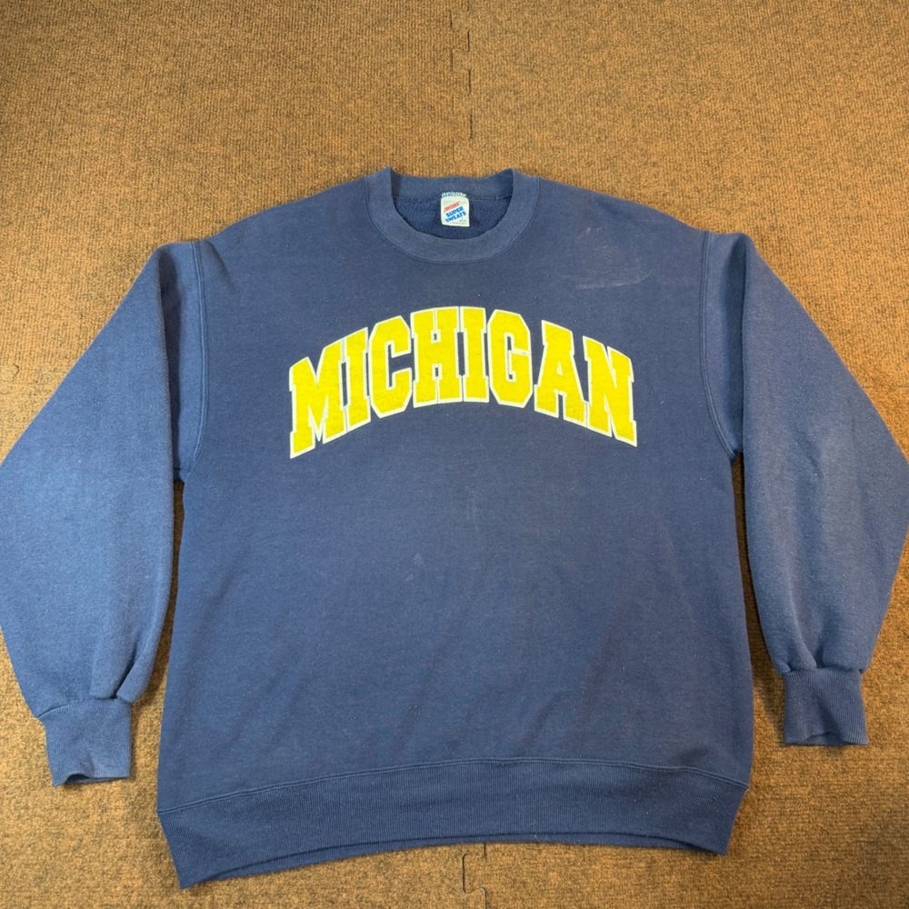 Vintage Jerzees Super Sweats Michigan Sweatshirt Mens Large Navy Blue 90s USA